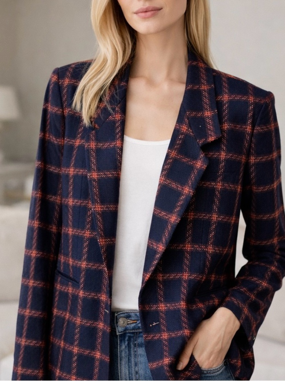 Vintage Anne Klein Plaid Wool Cashmere Blazer